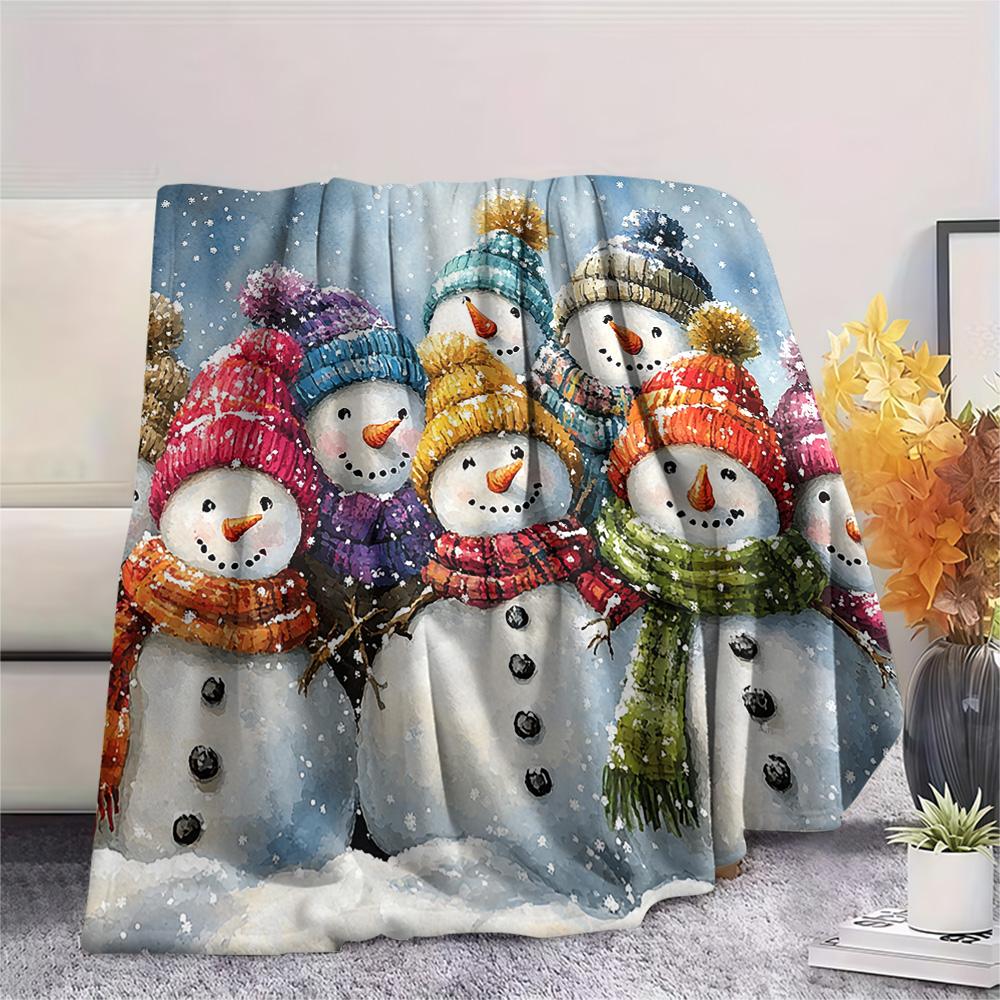 Snowmen Print Flannel Blanket, High quality Comfortable for All Seasons, Home Decor, Warmth and Comfort, Perfect for Christmas Gifts