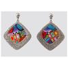 [R6458] - Artisanal Earrings 'Columbine & Harlequin' Multicolored Silver - 56x44 Mm