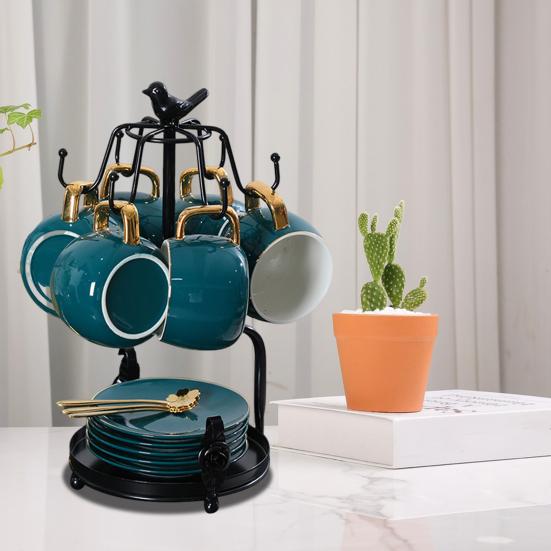 Подставка для чашки с 6 крючками и блюдцем, подставка для хранения чашек