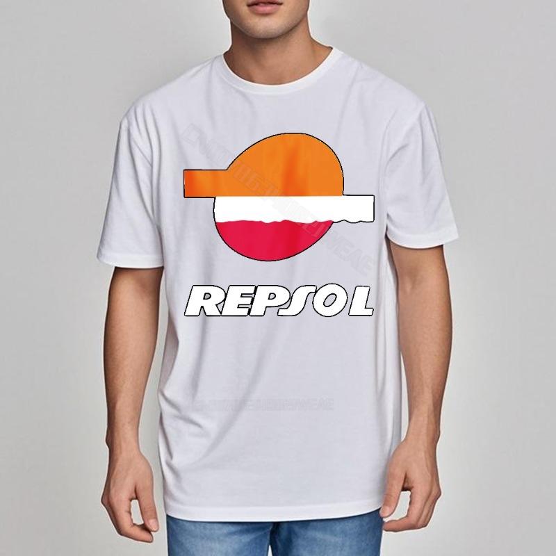 Смешная футболка Streetwear Мягкая хлопковая футболка Логотип Repsol на черной футболке Взрослая футболка с коротким рукавом Аниме Минималистичная футболка Короткая