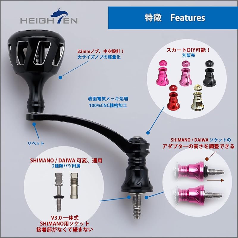 Катушка HEIGHTEN 56 мм, ручка 32 мм, оснащена ручкой Shimano Daiwa, обычная спиннинговая катушка для серии Wheel (черный) (518)