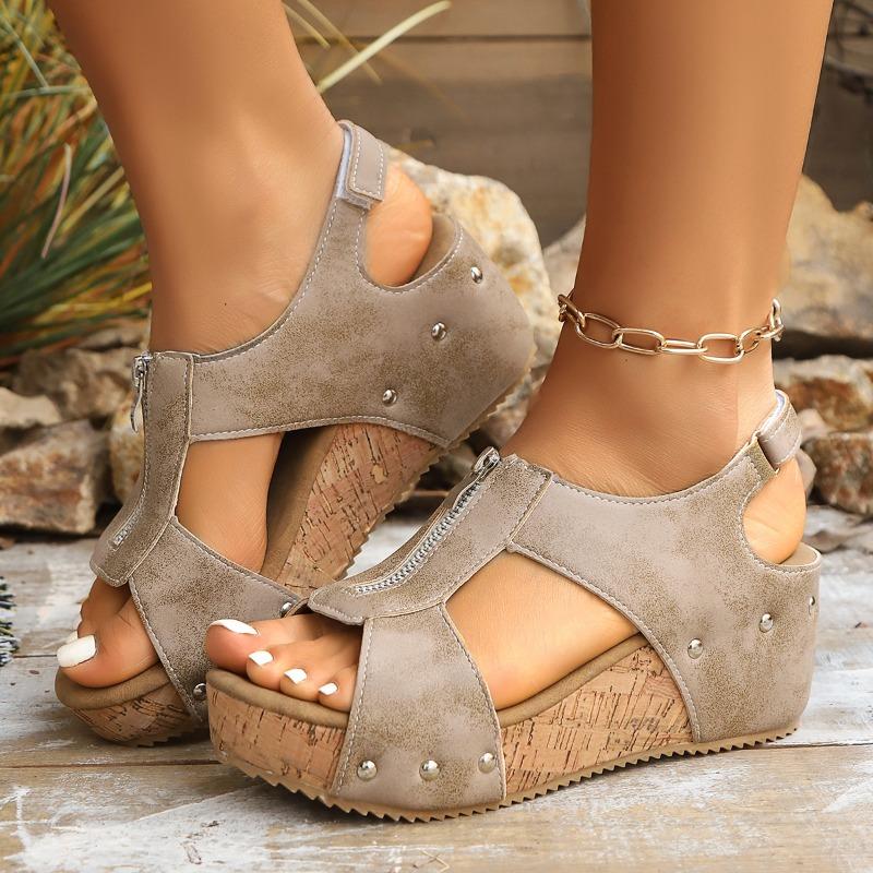 Fashion Ladies Shoes 2025 Peep Toe Wedge Women's Sandals Outdoor Causal Sandals Women New Fashion Zipper Shoes Women Platform Sandalias