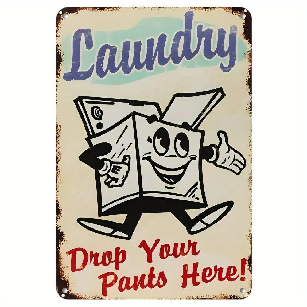 Vintage HEMITONG Laundry Metal Sign "Drop Your Pants here" - Garage Wall Decor with Rat Rod Stickers, Ideal Gift