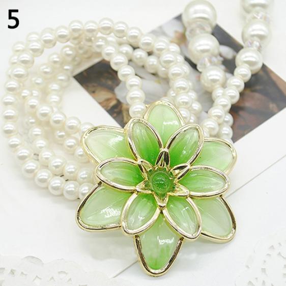 Women's Fashion Jewelry Flower Pendant Faux Pearl Tassels Necklace Sweater Chain ADM