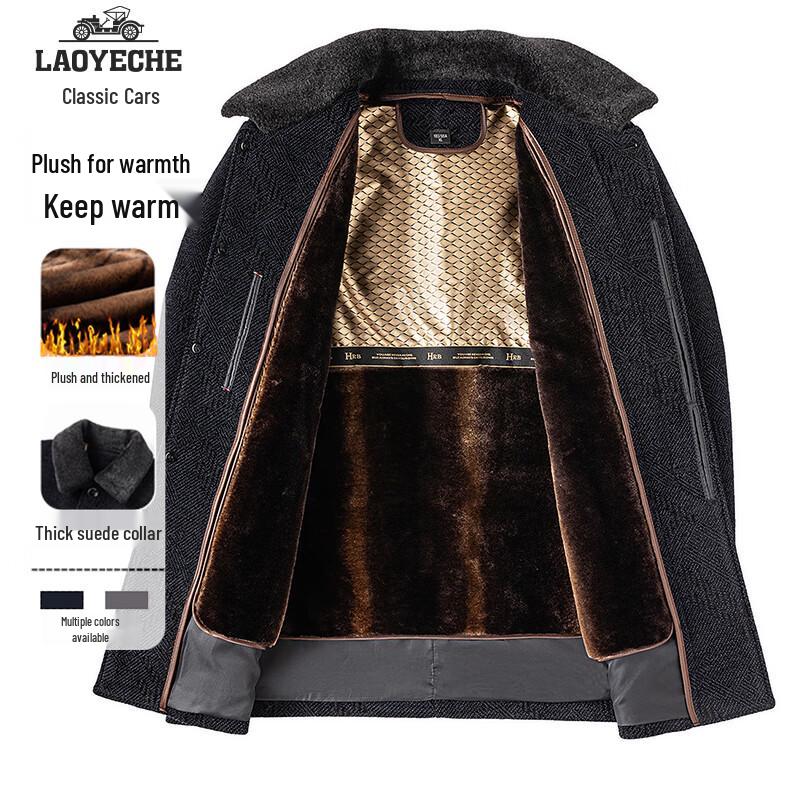 Мужское зимнее пальто средней длины из смесовой шерсти со съемным меховым воротником