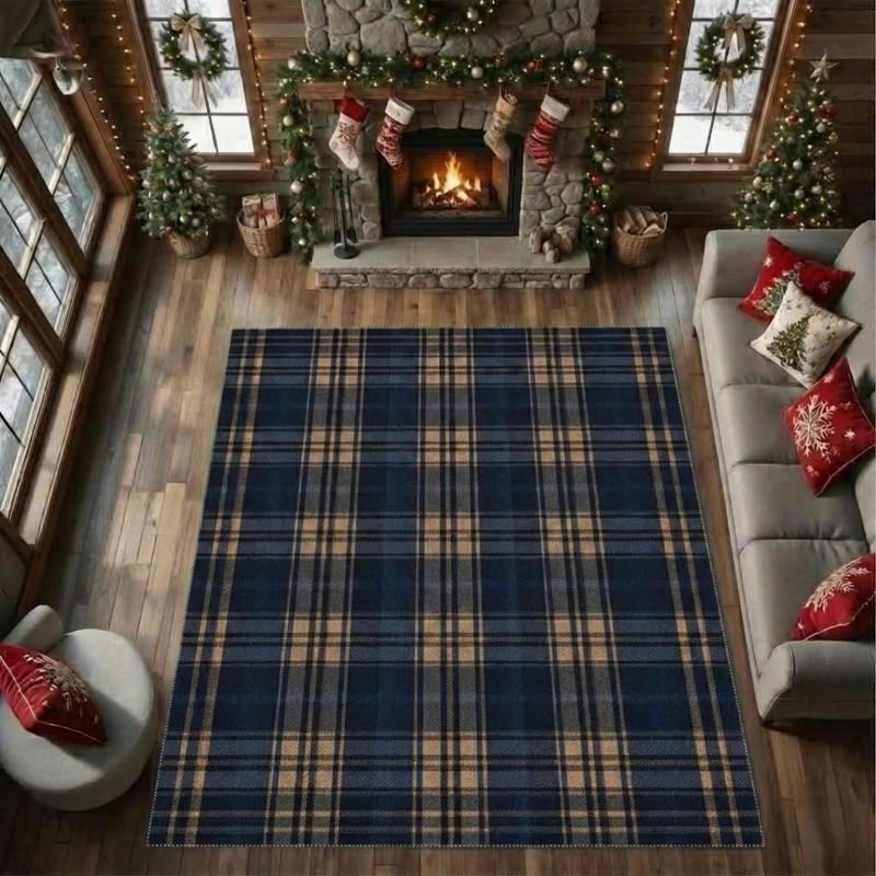 Classic Red Tartan Plaid Area Rug British Scotland Geometric Checked Carpet Living Room Cozy Fireplace Bedroom Floor Mat Large