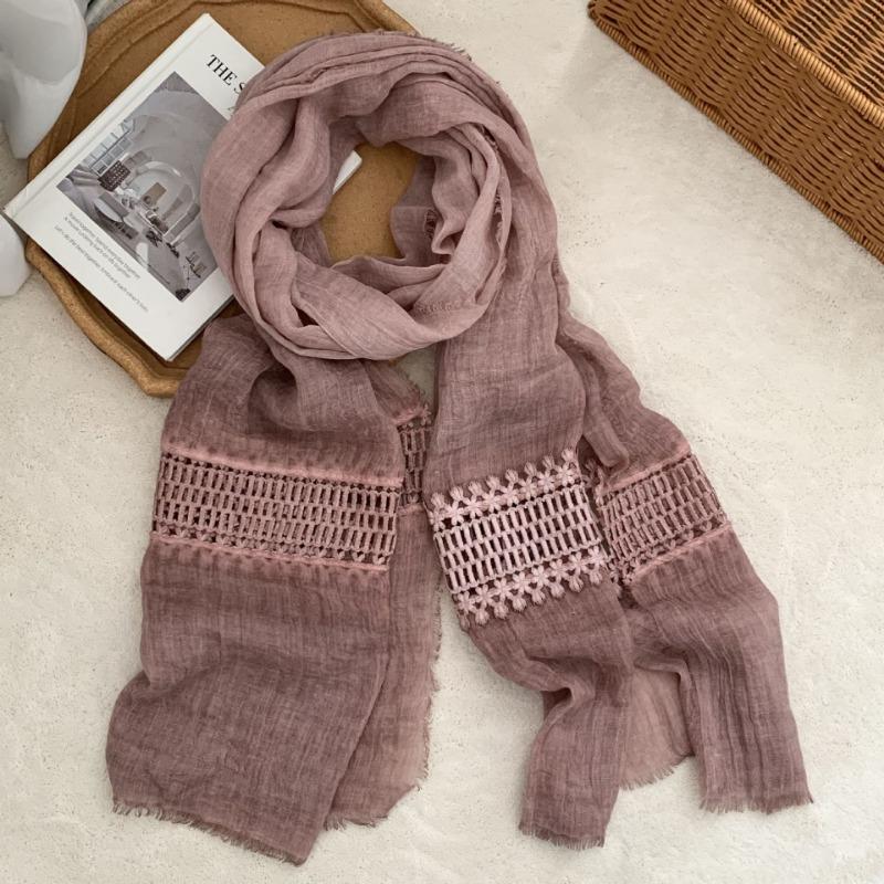 Cotton and Linen Scarf New Fashion Design Sense Solid Color Neck Protection Scarf Literary and Retro Splicing Scarf Shawl