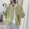 Кардиган-свитер короткий с круглым вырезом, ленивая корейская вязка косами