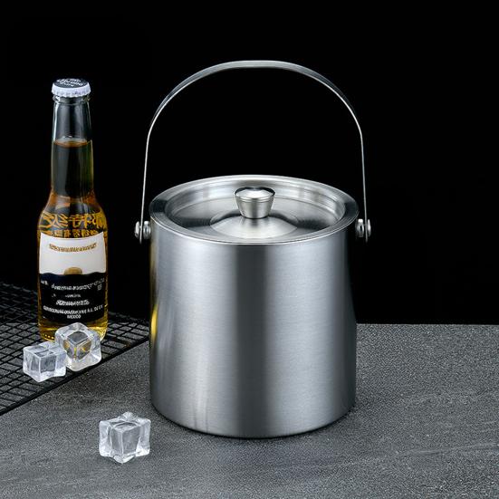 Ведро для льда из нержавеющей стали, портативное, двухслойное, с изоляцией, с ручкой, можно использовать в морозильной камере, охладитель для напитков