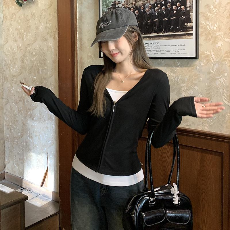 Поддельный двухкомпонентный черный и белый контрастный немецкий бархат, утолщенный, теплый, тонкий, женский, осенне-зимний, новый, с длинными рукавами, с внутренней молнией