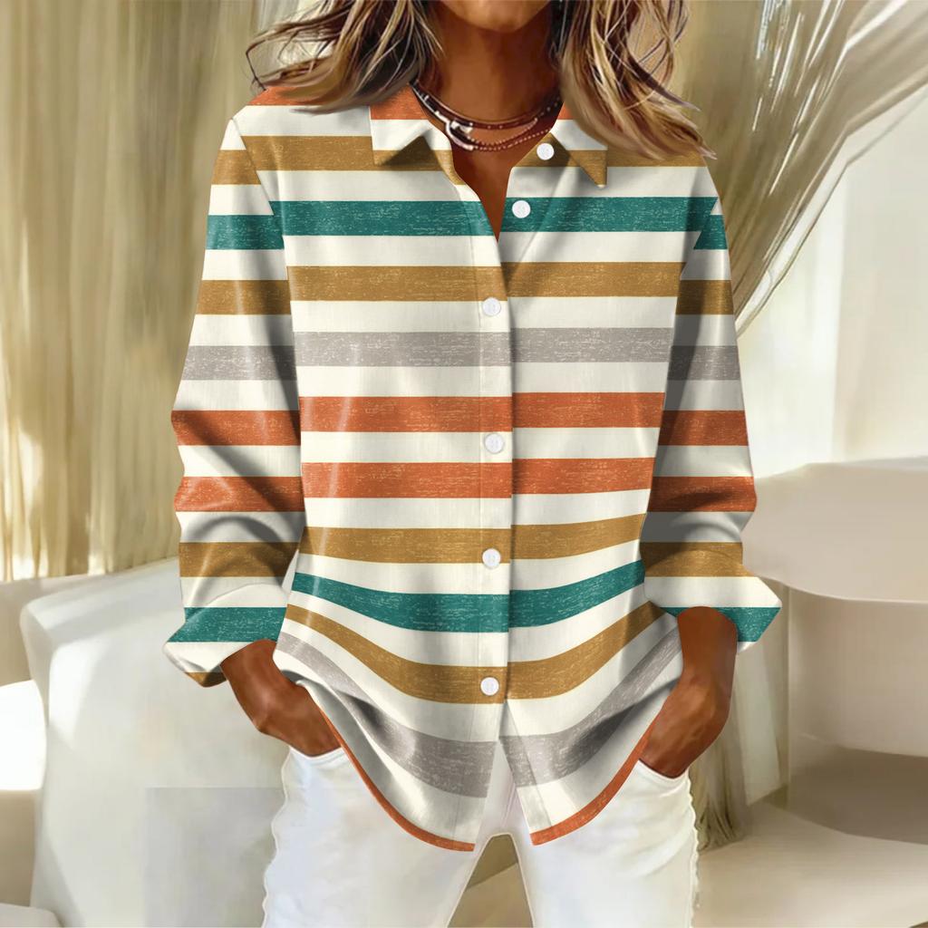 Женская рубашка-блузка с рождественским принтом и пуговицами, длинный рукав, повседневный базовый рубашечный воротник, обычный топ