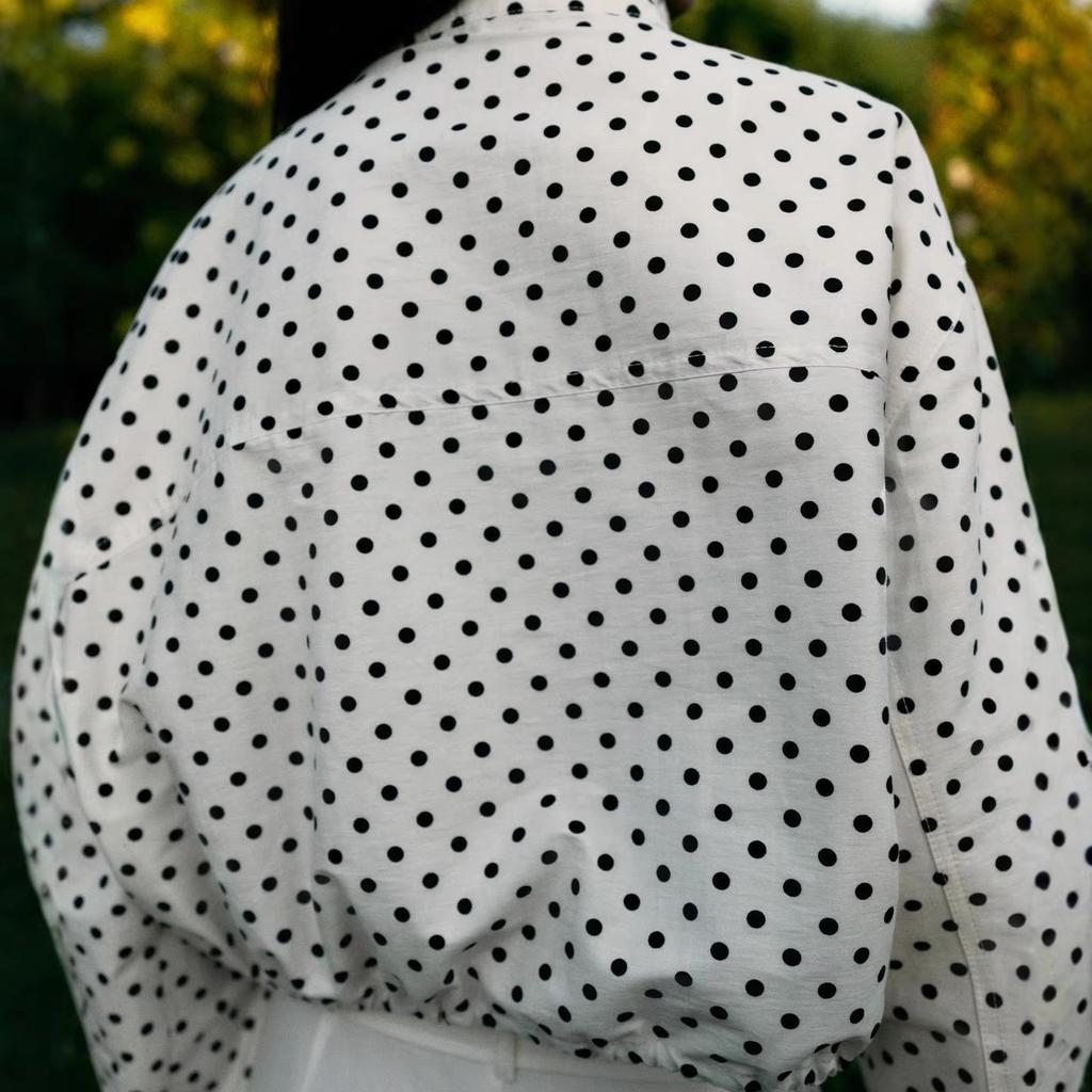 European beautiful women's bomber jacket winter coat casual spotted stand-up collar long sleeve cotton-padded women's clothing