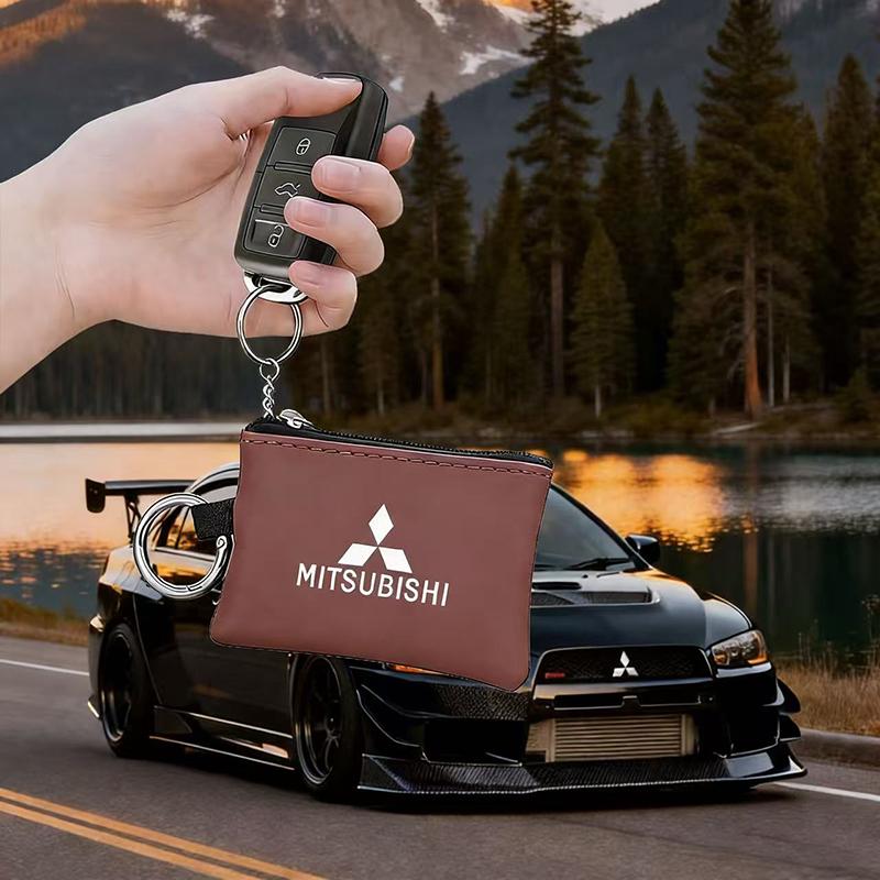Car Leather Key Wallet Card Bag Emblem keychain Pouch For Mitsubishi Eclipse Lancer Space Delica Triton Ralliart Ex Star Jinxuan