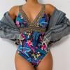 2024 Vibrant Multi-Color Deep V Spaghetti Strap One-Piece Swimsuit