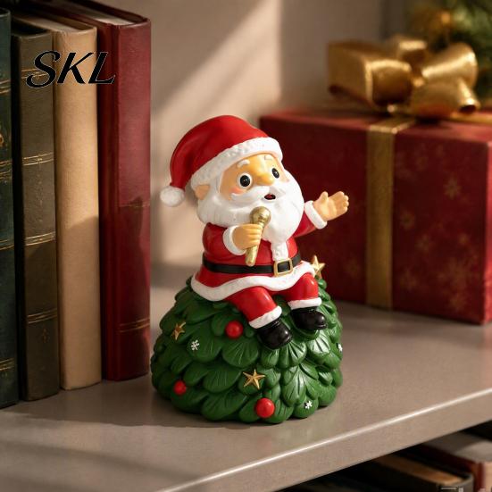 Sitting Santa Desktop Decoration Christmas Singing Claus Figurine,Cartoon Saxophone Resin Cartoon Sculpture Statue, Festive Xmas Decor
