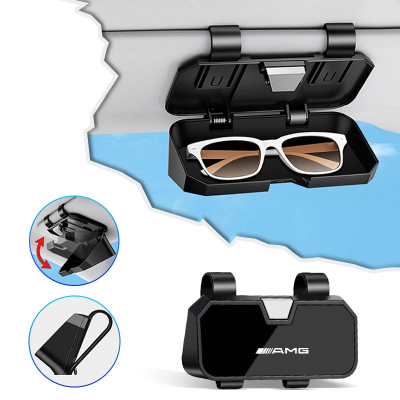 Car Sun Visor Glasses Case Organizer Storage Box For Mercedes Benz AMG W204 W212 W176 GLC CLA GLA E Auto Accessories Stickers
