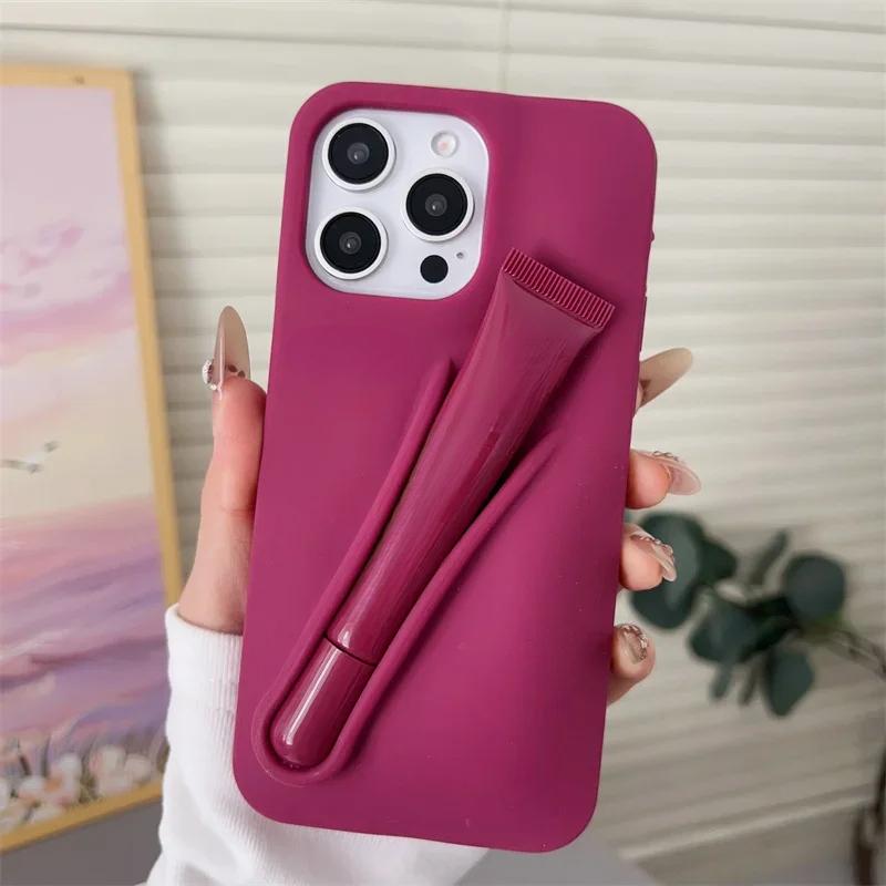 Чехол-косметичка с блеском для губ Dopamine для iPhone 17 16E 15 Pro Max 11 12 13 14 Plus 17 Air Держатель для помады Чехол для телефона с блеском для губ
