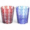Mizukage Kiriko Pair of Shippo Red Beautiful Current Model J-kitchens Glasses, 79xH90mm, 220cc, & Blue, Design,