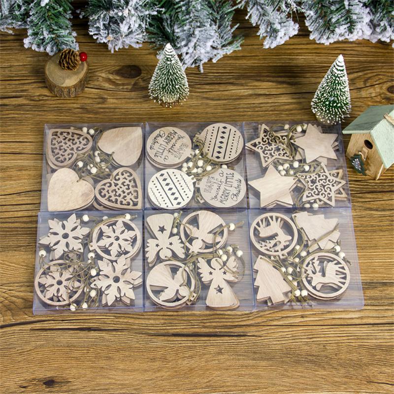 1set 12pcs Fashion Christmas Pendant Wooden for Christmas Tree Christmas Day Gift