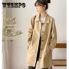 Polo Collar Trench Coat Solid Color Simple Casual Women's Thin Coat Mid Length Loose Single Breasted Design with Lining Cloth Spring Autumn
