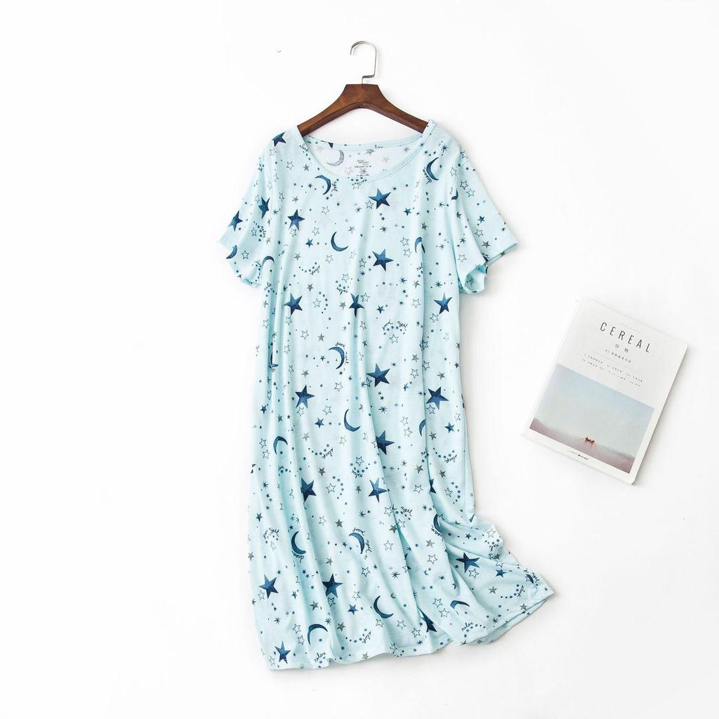 Plus Size Summer Women Nightdress Short Sleeve Cute Cartoon Sleepwear Sweet O Neck Nightgowns Pyjamas Lady's Cotton Sleepdress