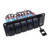 5 Gang Rocker Switch Panel with 4.8A Dual USB Charger Voltage Meter Universal Fit for DC12 To 24V Car Truck RV