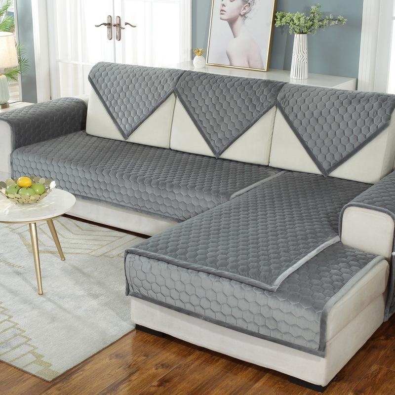 Зимняя хрустальная бархатная подушка для дивана, простой цвет, современный плюшевый толстый нескользящий чехол для дивана из цельного дерева