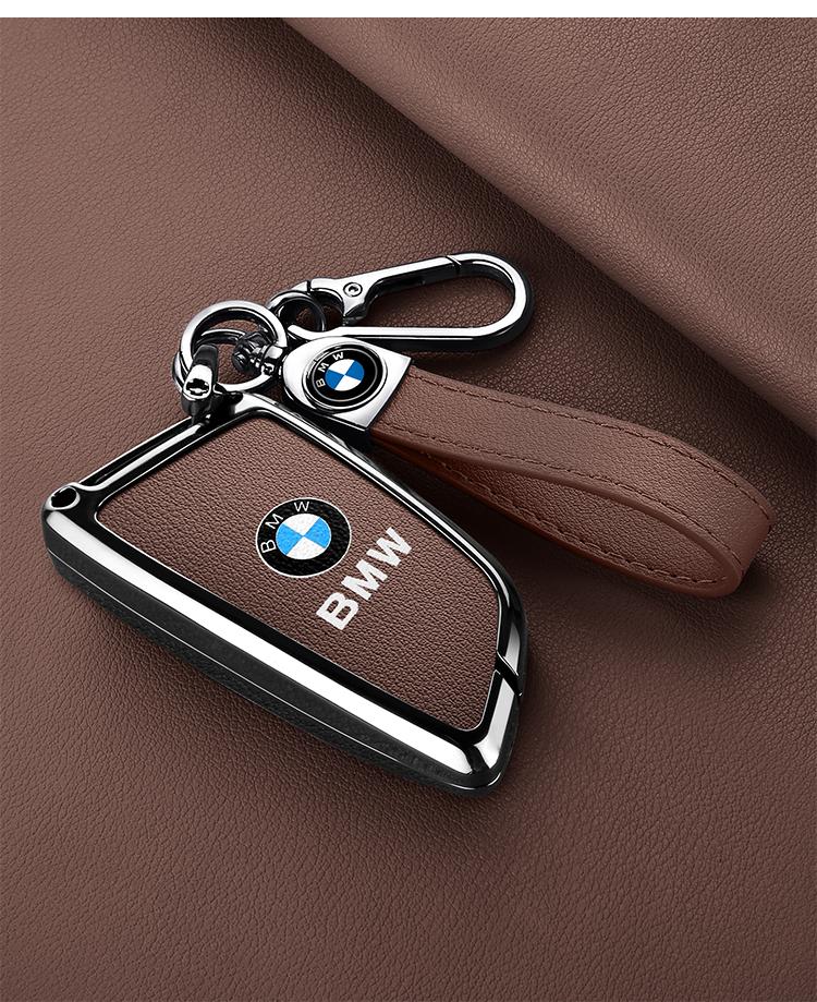 Alloy Leather Car Remote Key Case Cover Shell Protect For BMW X1 X3 X4 X5 X6 F15 F16 G30 3 5 7 Series G11 F48 Keychain stickers