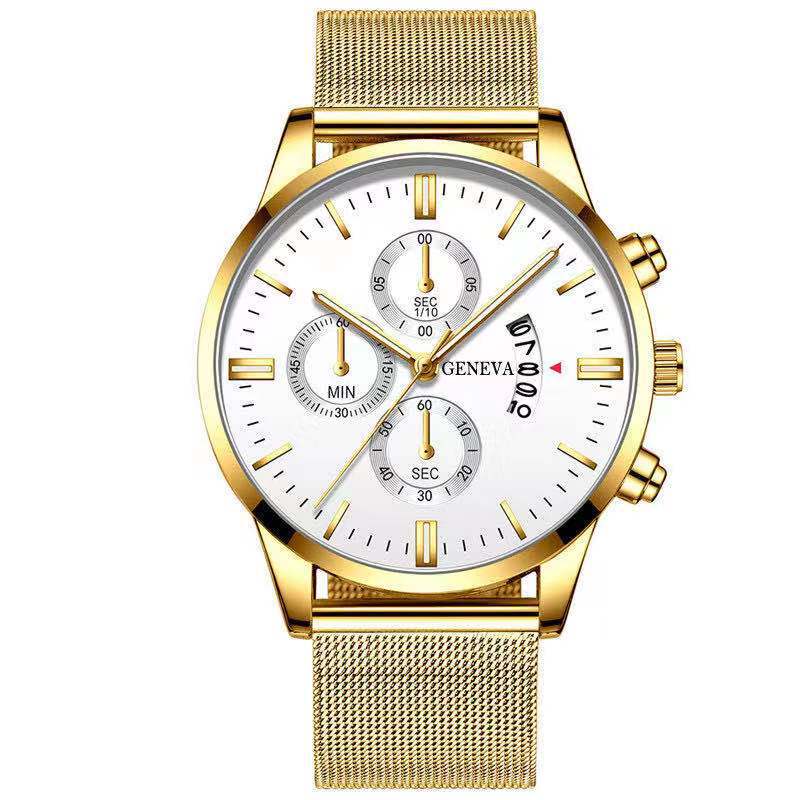 Blue Men'S Mesh Strap Watch Men'S Quartz Calendar Watch Fashion Business Watch
