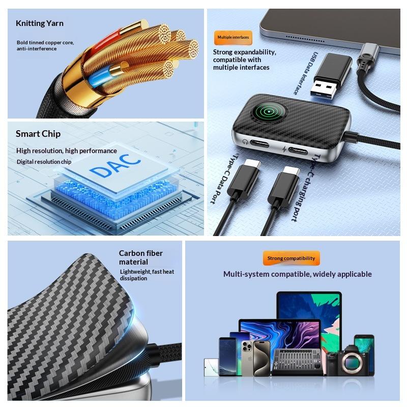 ZC4339 USB-C OTG Адаптер-хаб 3 в 1 с передачей данных USB 3.0, Type-C Аудио/Данные, Быстрая зарядка PD 60 Вт