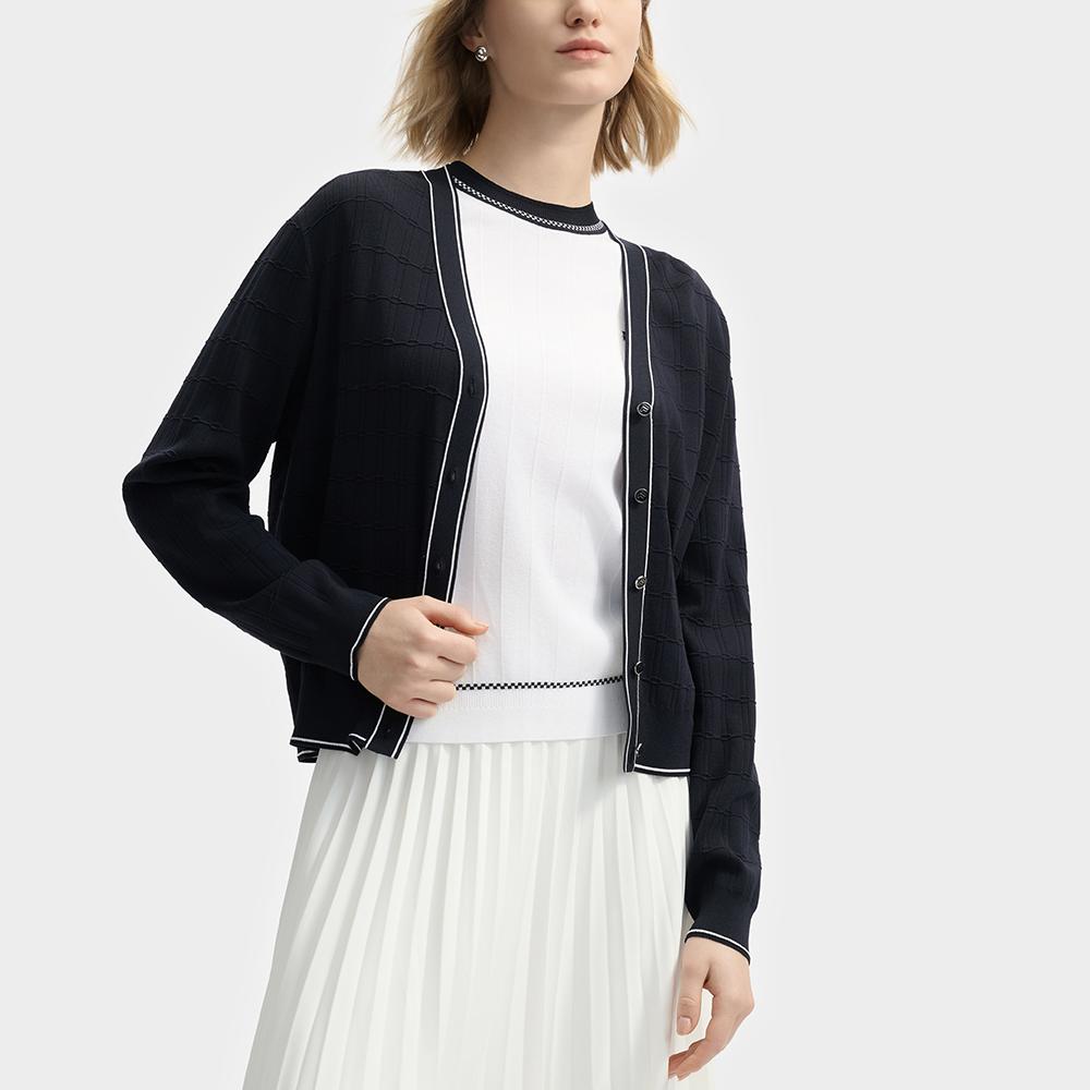 Fila White Series Fashion Casual Woven Cardigan Sweater Women Tops Legendary-Blue F11W523403F-NV