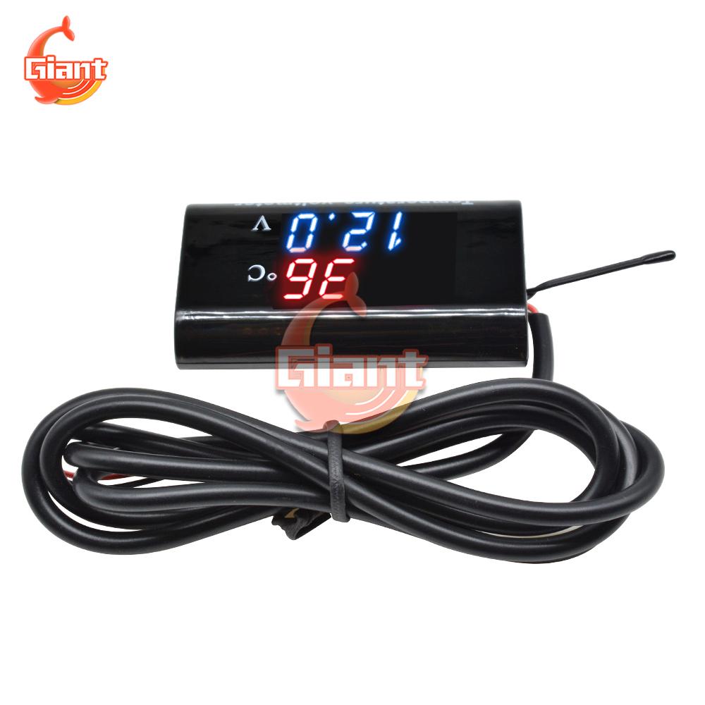 DC 12V Digital Temperature Voltmeter Meter IPX6 Waterproof for Boat Motorcycle 0.28 inch LED Display Volt Voltage Meter Tester