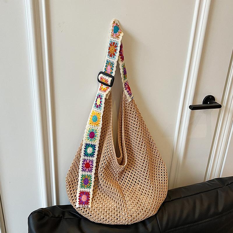 Большая вместительная вязаная сумка-тоут в этническом стиле, вышитая плетеная сумка с ремешком для женщин, для путешествий