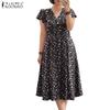 Women Floral Print Summer V-neck Short Sleeve Casual Dress