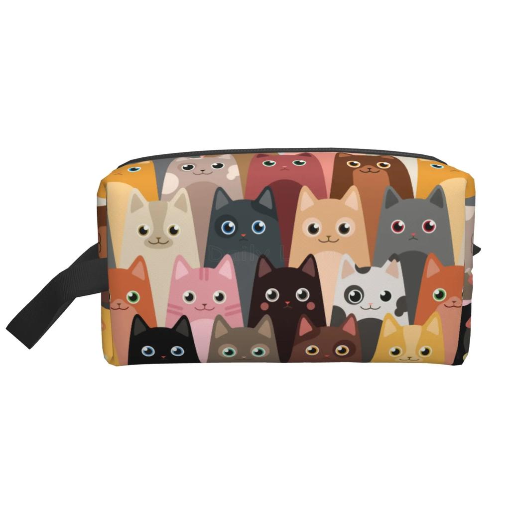 Милые дорожные сумки для хранения с рисунком мультяшного кота для женщин и мужчин, портативная водонепроницаемая косметичка-органайзер для макияжа