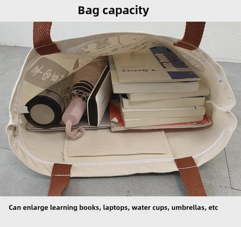 Винтажная симпатичная сумка через плечо в японском стиле из холста для женщин, большая вместительная сумка для студенческих книг с иллюстрацией корейских элементов