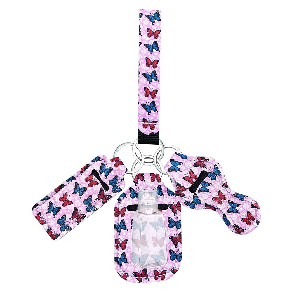 Chapstick Holder Watercolor Butterfly-style Neoprene Lipstick Holder Keychains Clip-On Lipstick Sleeve Pouch