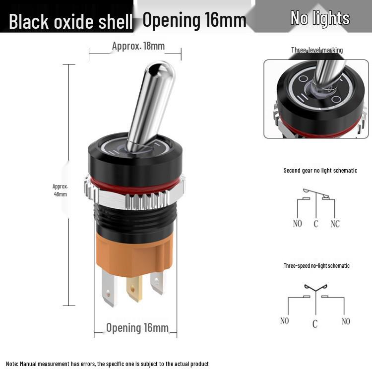 Bluebo 16mm High Current Metal Toggle Switch with Light, Large Handle, 2-Position/3-Position, 1NO1NC