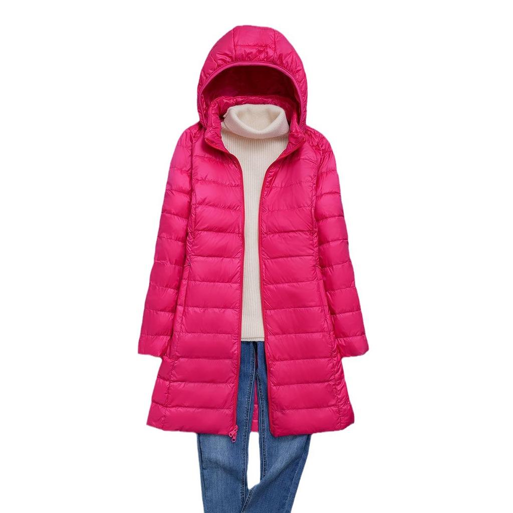 FASHION  Light Down Jacket Women's Medium  Long Fattened Plus Size Removable Cap Lightweight Ultra-thin Jacket Tide Clothes