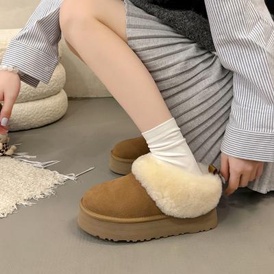 Версия из овчины маленькие толстоподошвенные увеличивающие рост сноубутсы женские ретро удобные мягкие плюшевые утолщенные пушистые ботинки короткие ботинки