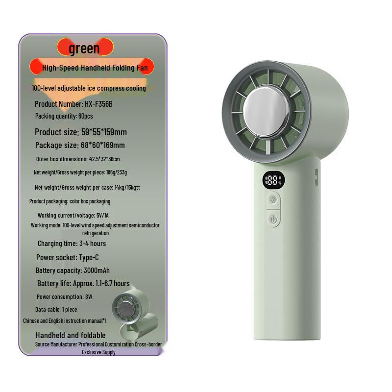 Portable High-Speed Mini Fan with Digital Display - Long-Lasting, Foldable, and Cooling