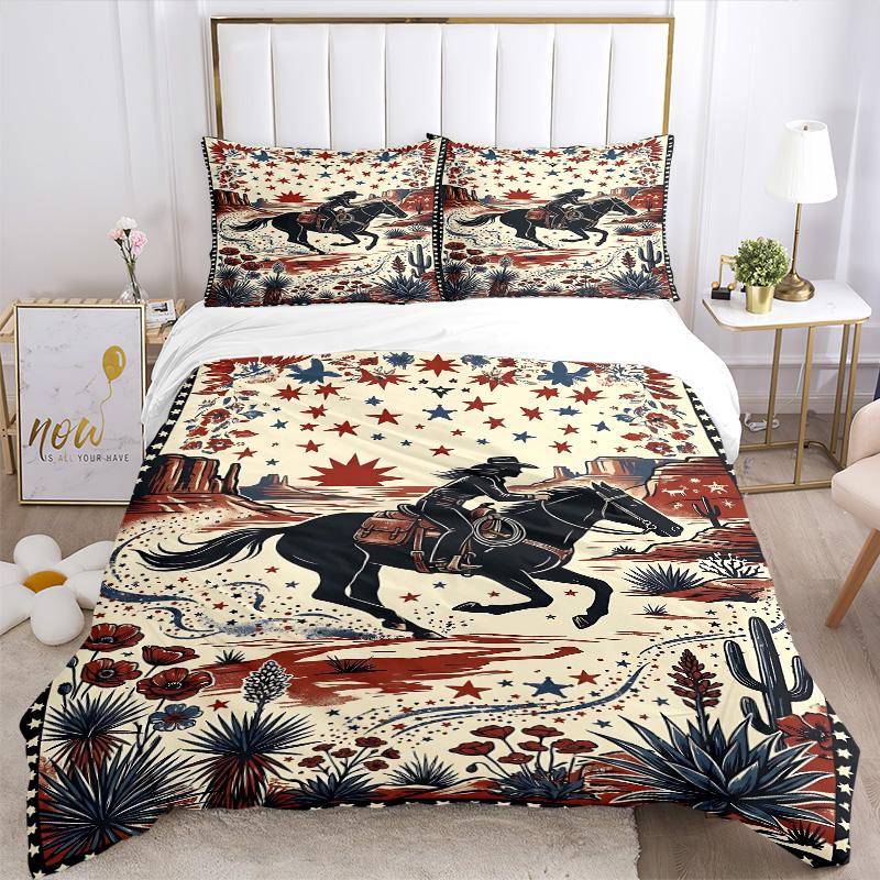 Western Horseman Art Print 3Pcs Bedding Setduvet Cover With 2 Bedropillowcase Home Birthday Gift