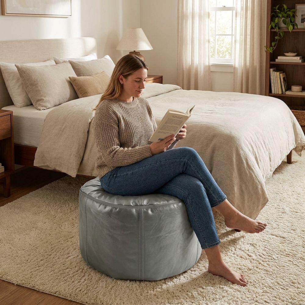 Unstuffed Bean Bag Cover Large Capacity Pouf Cover Non-Slip Round Lazy Sofa Covers Home Use