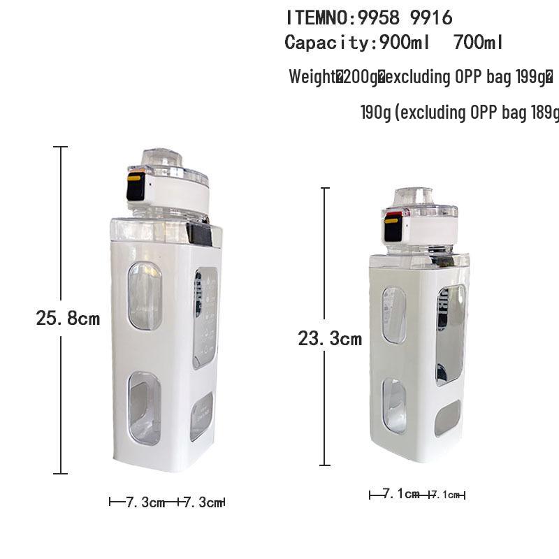 Creative Portable Square Sports Water Bottle 700ml with Handle and Straw for Outdoor Fitness