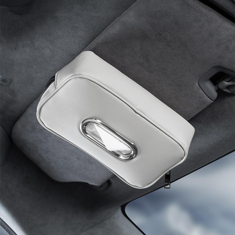 Car Tissue Box For ZEEKR 7X Nappa Leather Car Center Console Armrest Napkin Box Multi Function Car Tissue Box Holder Accessories