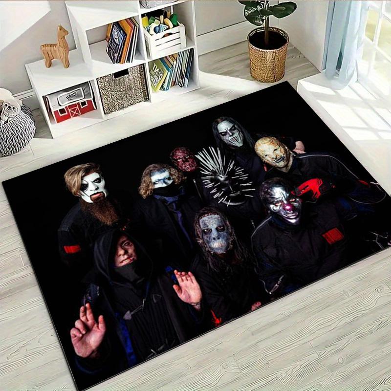 Slipknot Retro Band Portrait Area Rug Non Slip Mat, Red Grunge Background Metal Music Carpet for Bedroom Decor