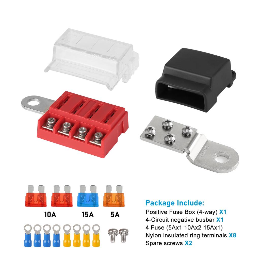 M10 100A 32V 4 Circuit Kit ST Blade Fuse Block Battery Terminal Mount Busbar Boating Equipment For Car Yacht Truck