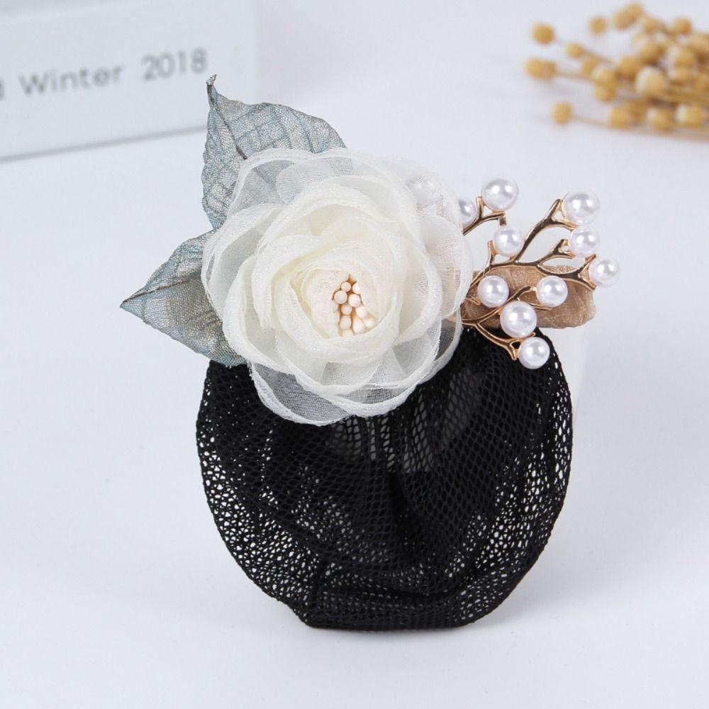 Korean Style Pearls Crochet Bun Net Bun Snood Rose Lace Hair Net Office Lady