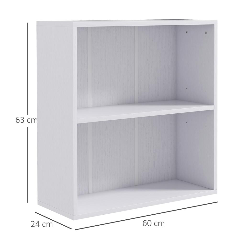 2 Tier Bookshelf Low Bookcase With Adjustable Shelf 2 Compartments For Home Office Living Room Study White