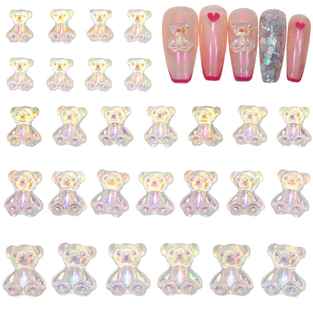 20 шт. милые украшения для ногтей в виде медведя, смоляные кристаллы, стразы «Аврора», красочные подвески для ногтей, аксессуары для поделок
